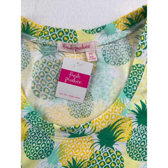 Women’s Fresh Produce Green & Yellow Pineapple Print Long Sleeve Shirt Sz 2X - Picture 2 of 4